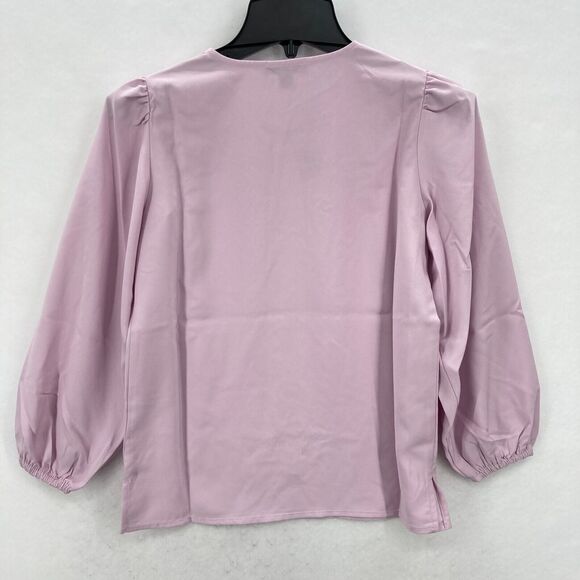 J.Crew Puff Sleeve Satin Back Crepe Top Women's XXS Petite Pink Keyhole Neckline - Picture 11 of 13